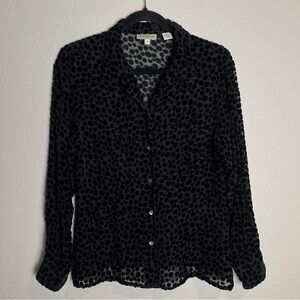 Vintage Y2K Ann Taylor Blouse Sz 8 Black Silk Rayon Velvet Burnout Polka Dot